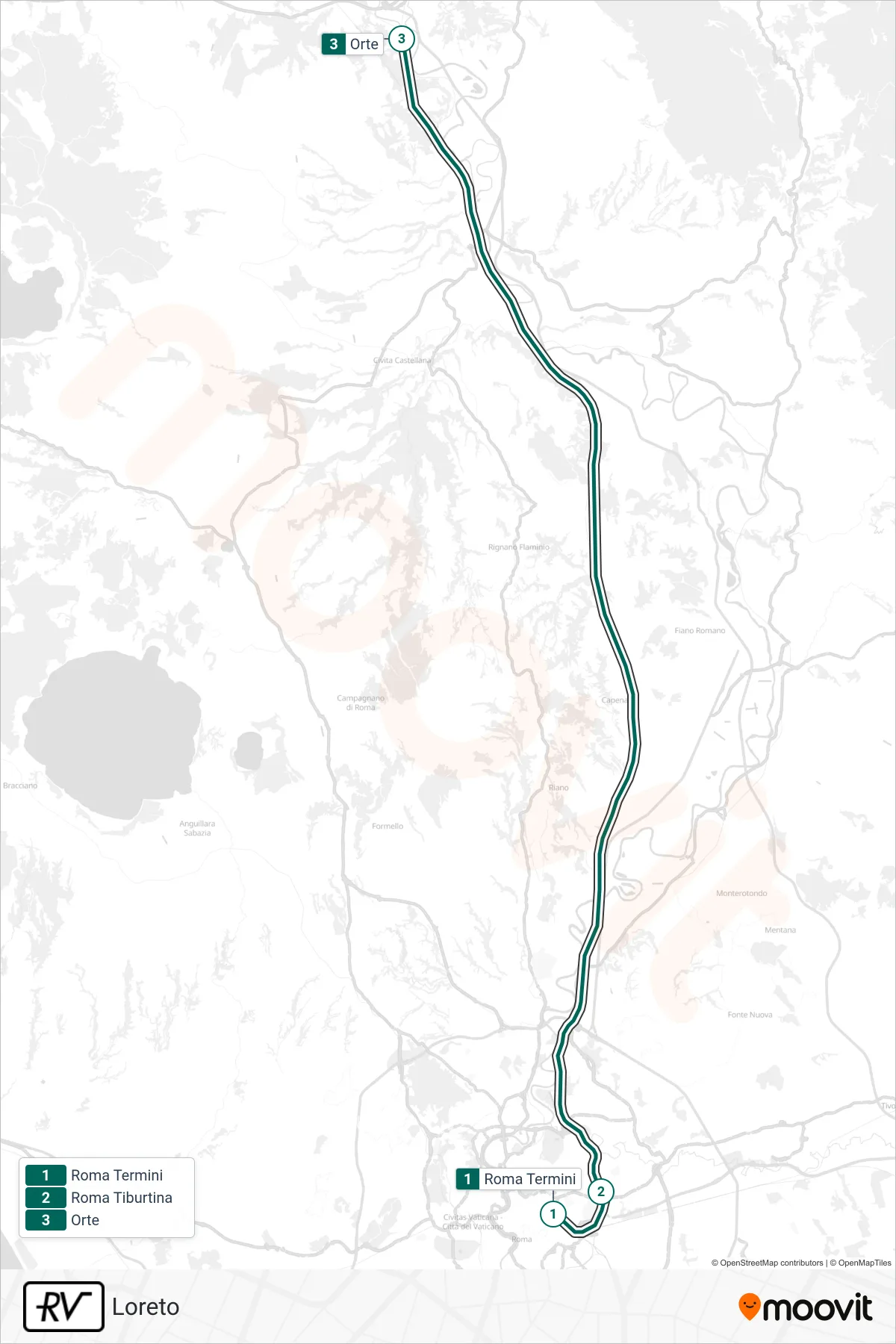 Linea RV treno (Loreto) - Percorsi e fermate sulla mappa