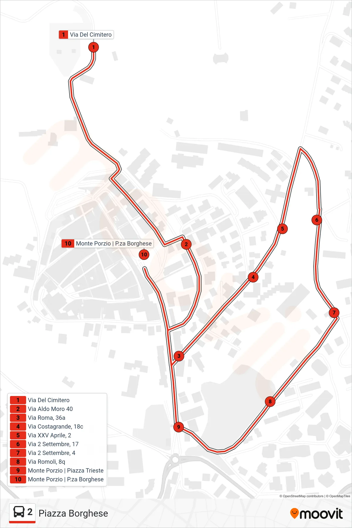 Linea 2 bus (Piazza Borghese) - Percorsi e fermate sulla mappa