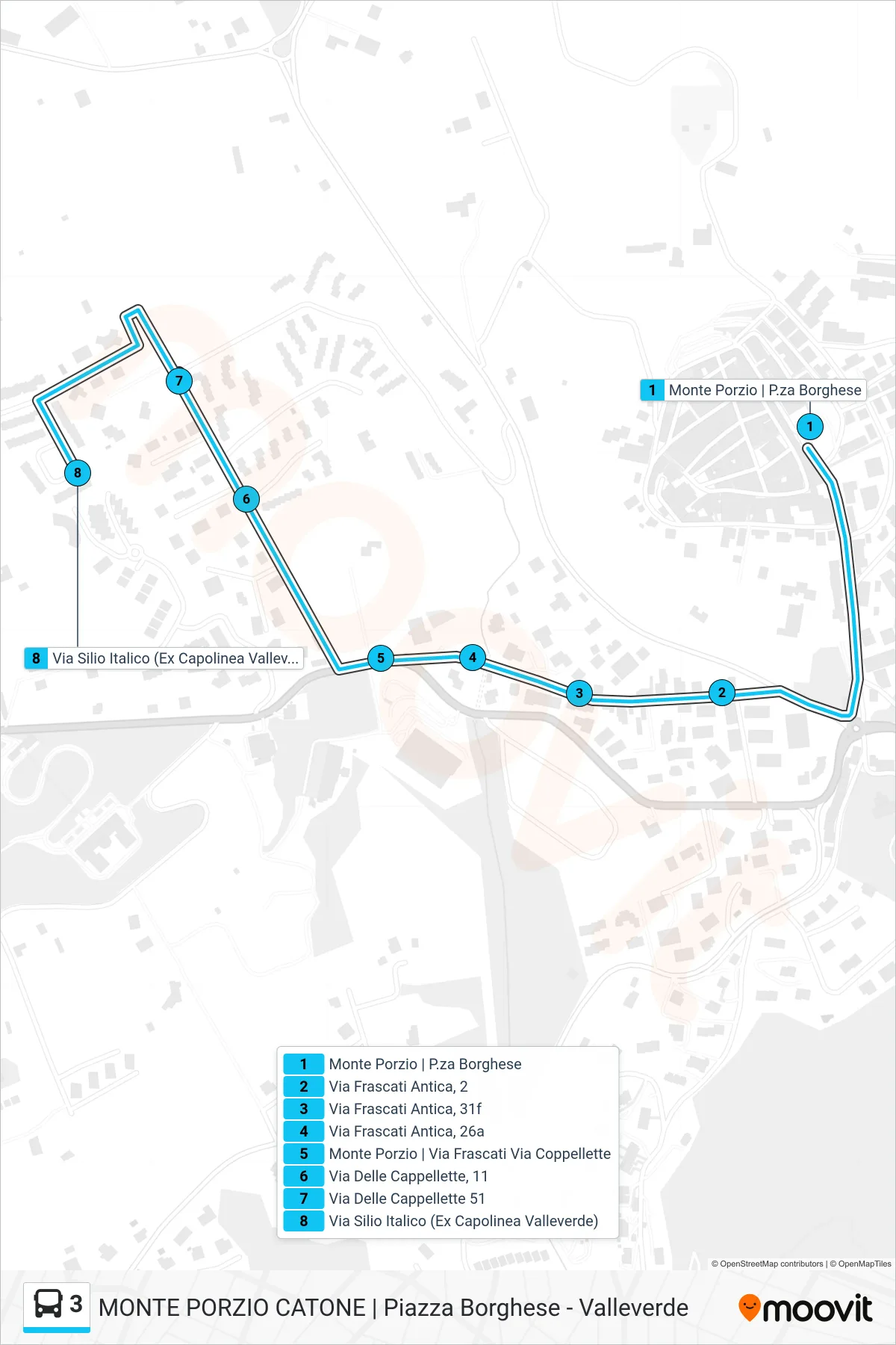 Linea 3 bus (Valleverde (Via Silio Italico)) - Percorsi e fermate sulla mappa