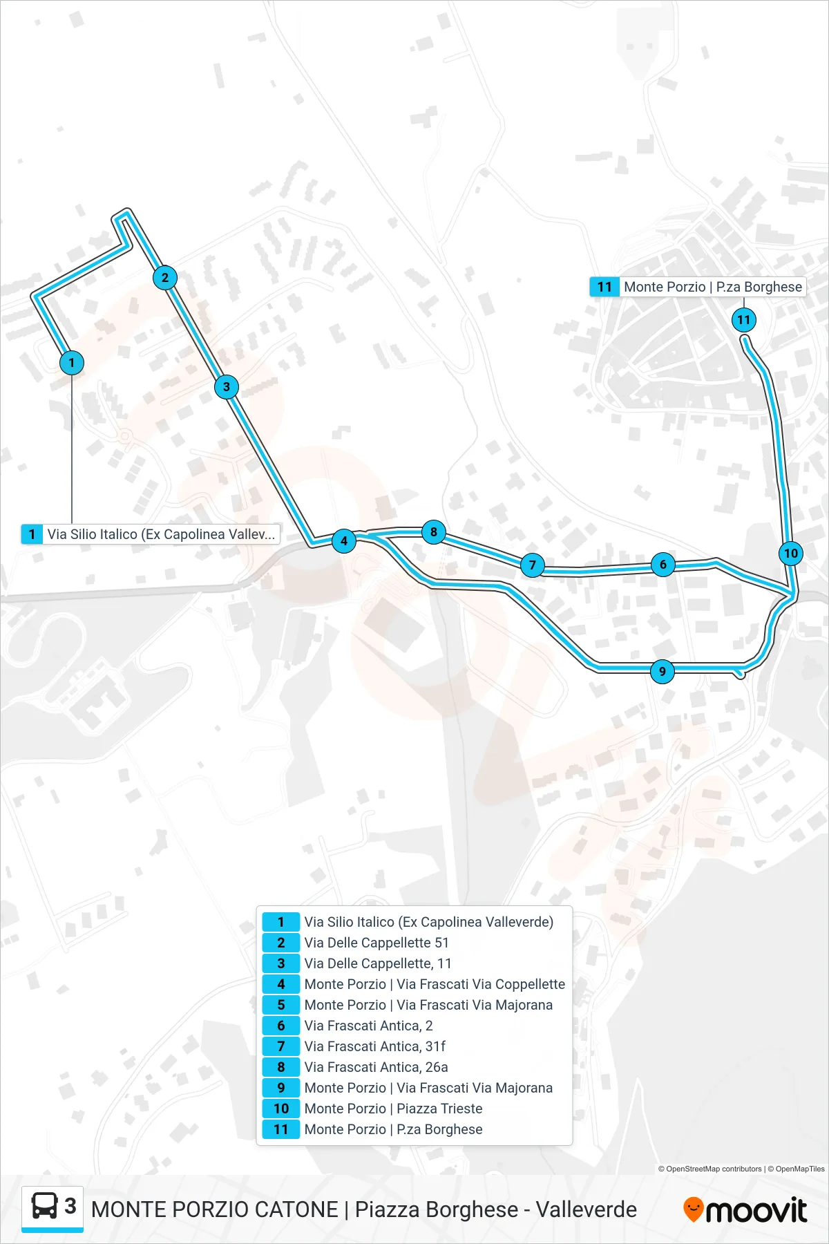 Linea 3 bus (Piazza Borghese) - Percorsi e fermate sulla mappa