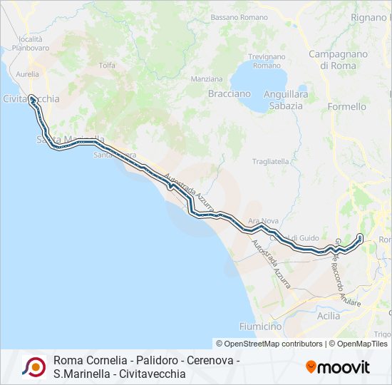 Percorso linea bus COTRAL