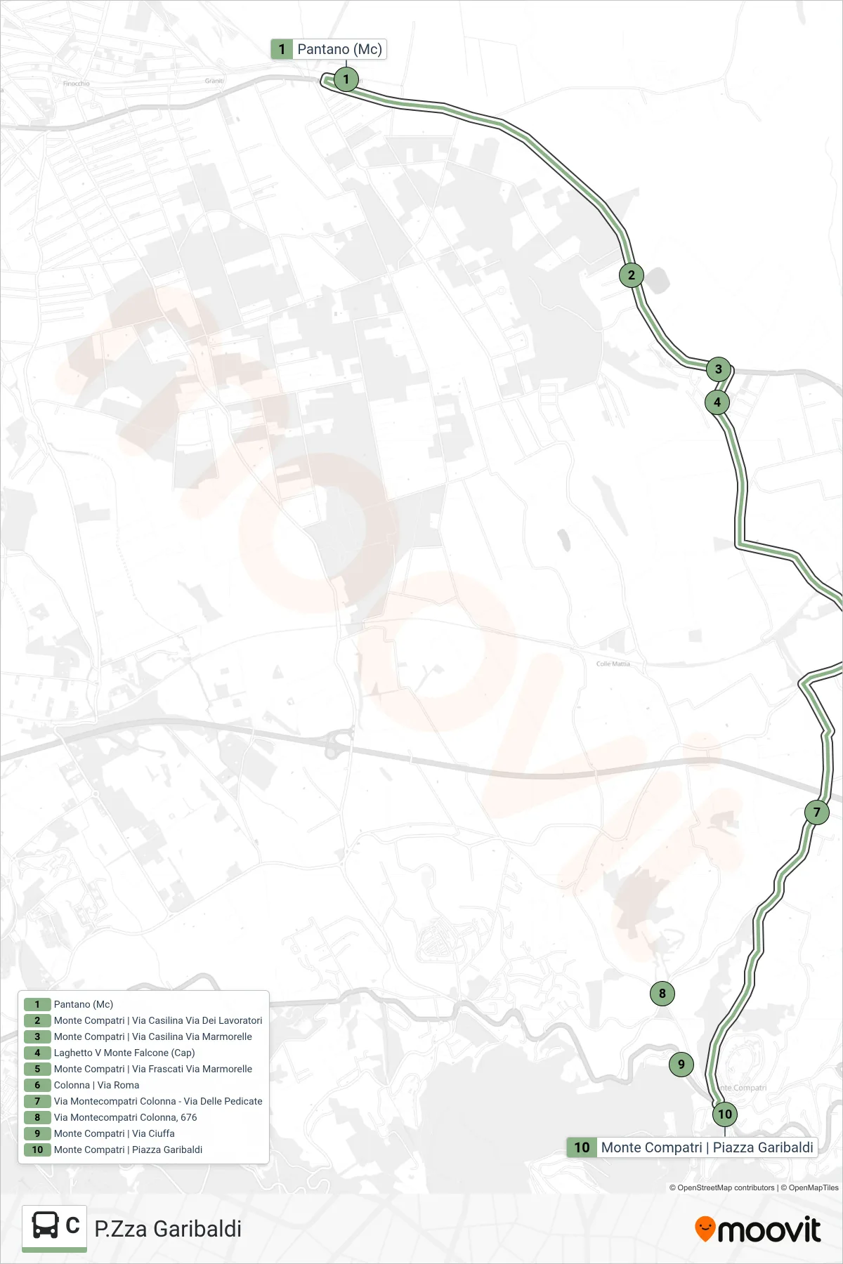 Linea C bus (P.Zza Garibaldi) - Percorsi e fermate sulla mappa