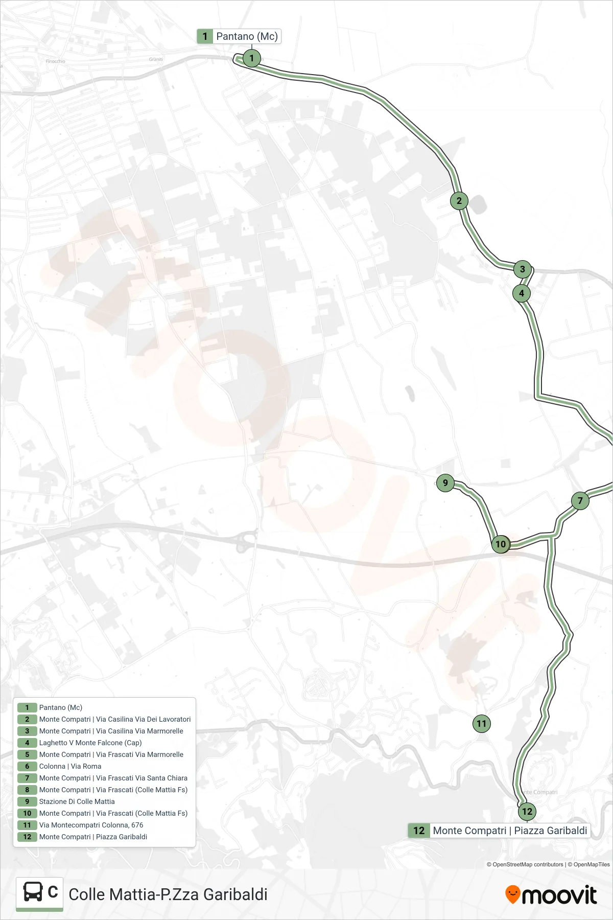 Linea C bus (Colle Mattia-P.Zza Garibaldi) - Percorsi e fermate sulla mappa