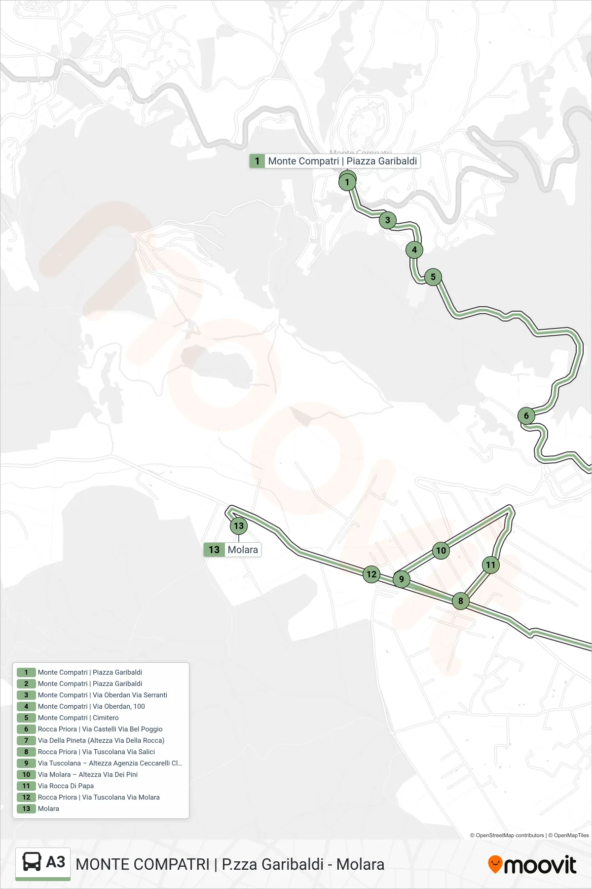 Linea A3 bus (Molara) - Percorsi e fermate sulla mappa