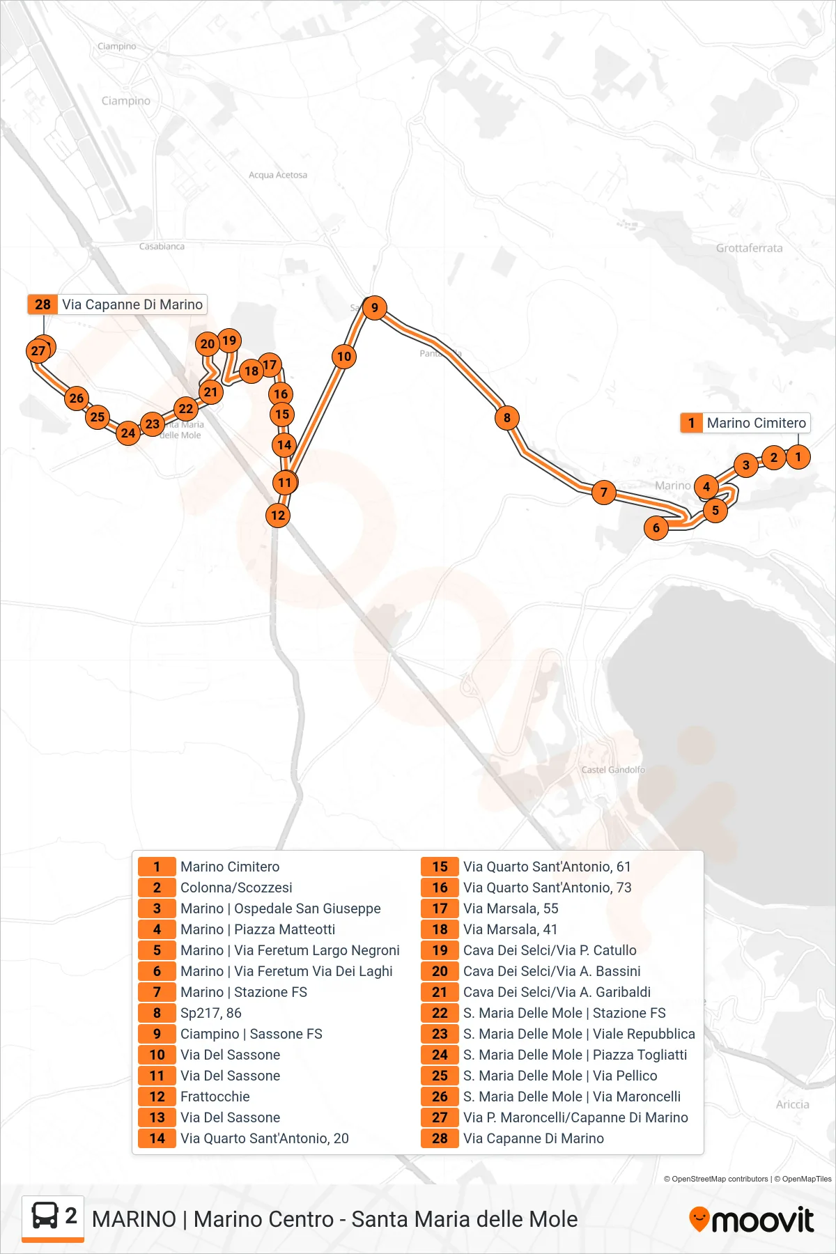 Linea 2 bus (Santa Maria Delle Mole) - Percorsi e fermate sulla mappa