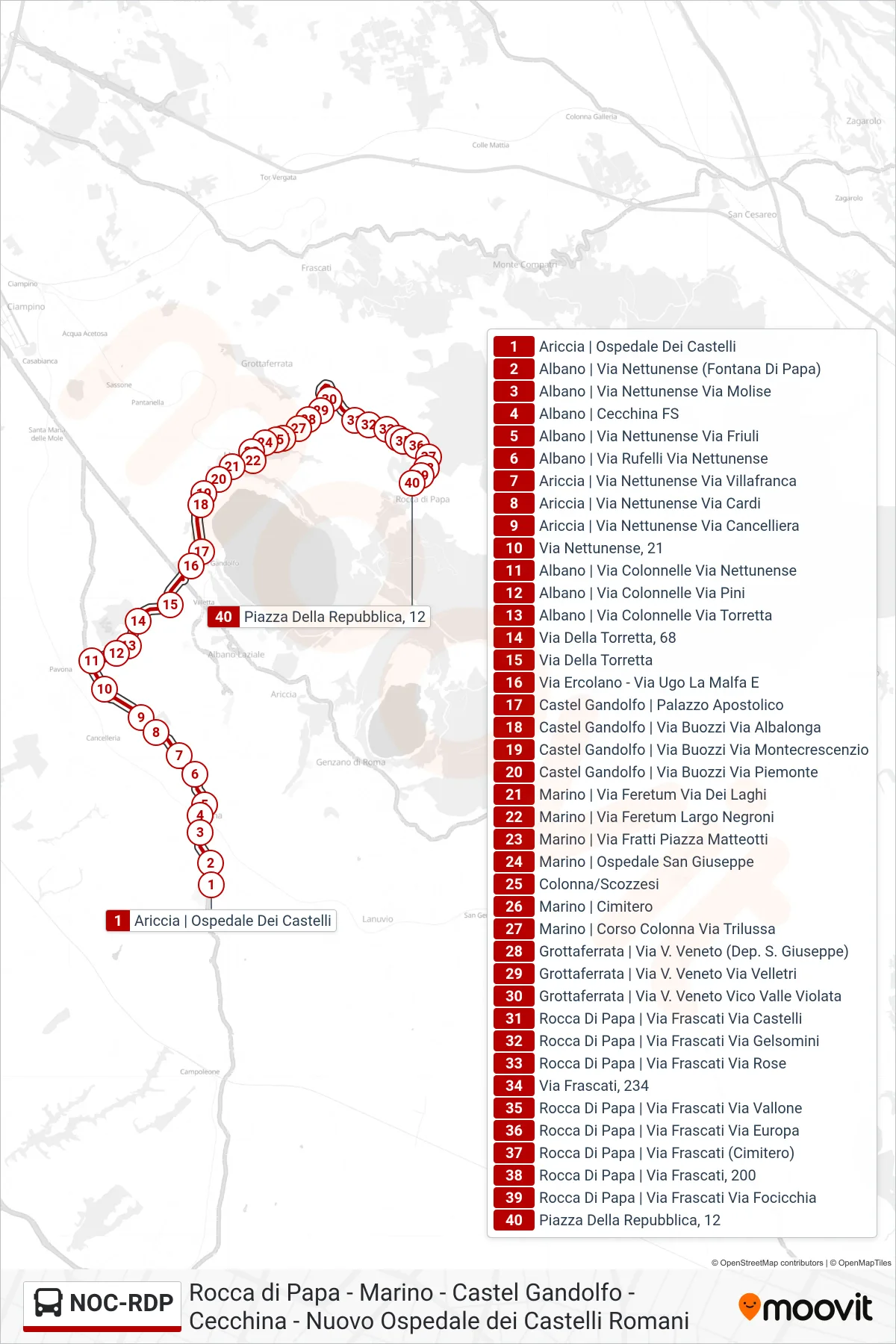 Linea NOC-RDP bus (Rocca Di Papa) - Percorsi e fermate sulla mappa