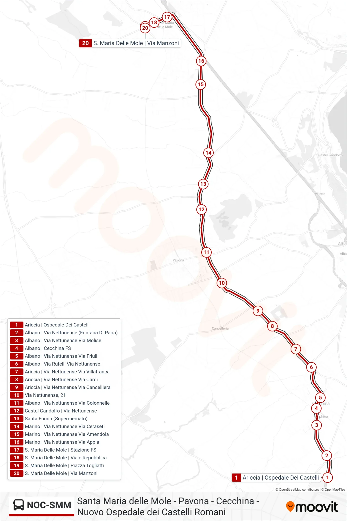 Linea NOC-SMM  bus (Santa Maria Delle Mole) - Percorsi e fermate sulla mappa
