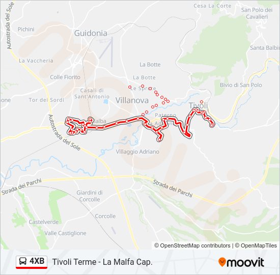 Percorso linea bus 4XB