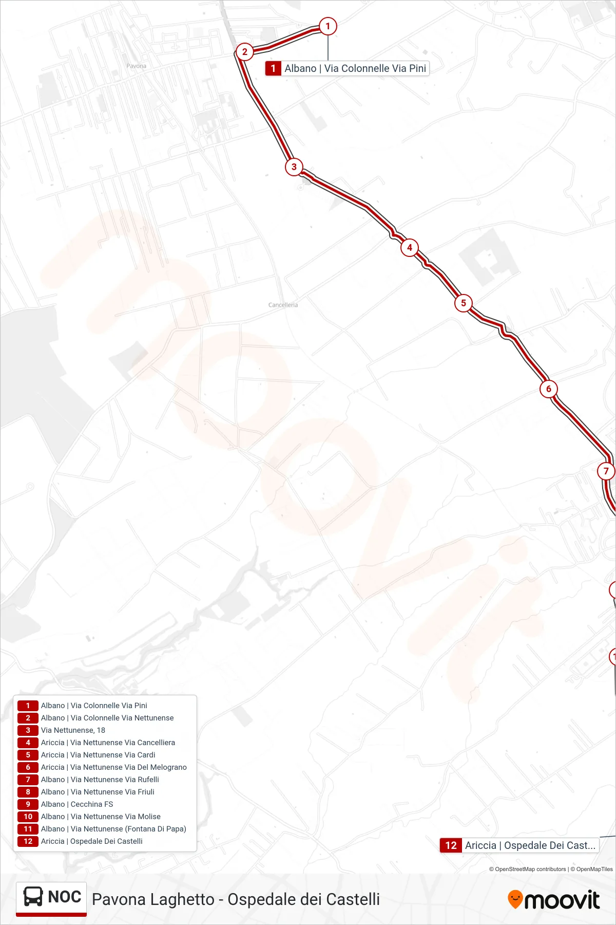 NOC bus Line (New Roman Castles Hospital) route and stops on a map