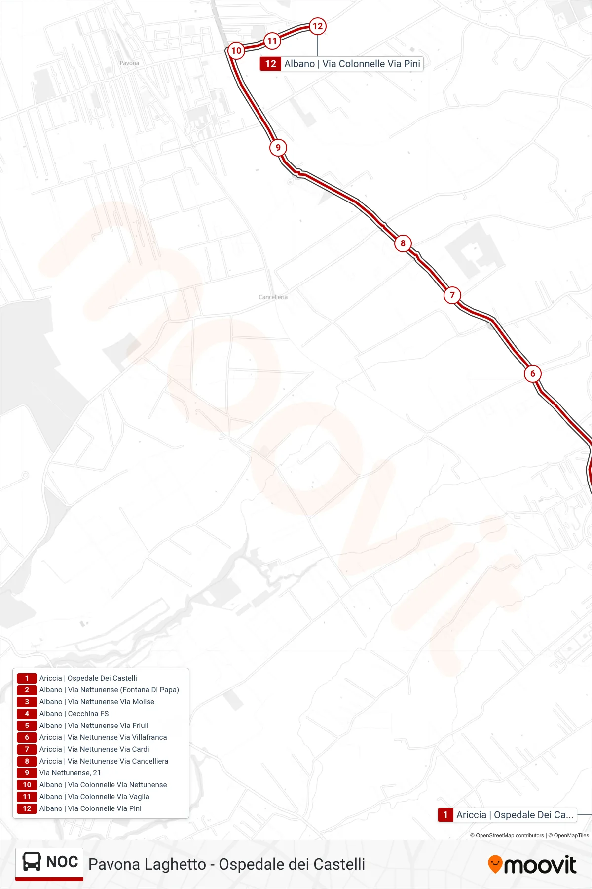 Linea NOC bus (Pavona Laghetto) - Percorsi e fermate sulla mappa