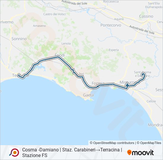 Percorso linea bus COTRAL