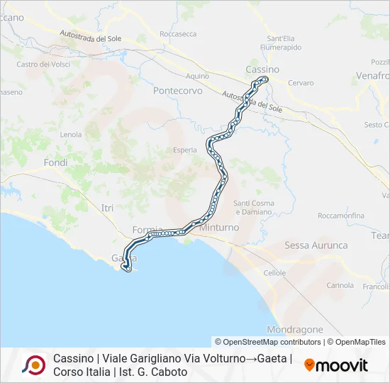 Percorso linea bus COTRAL