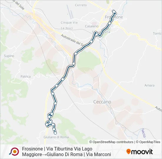 Percorso linea bus COTRAL