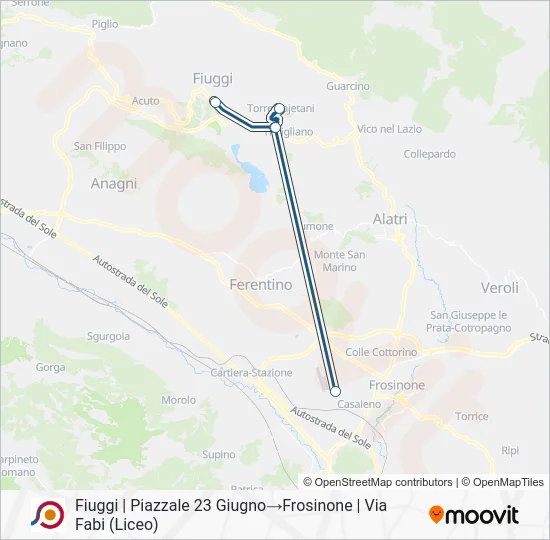 Percorso linea bus COTRAL