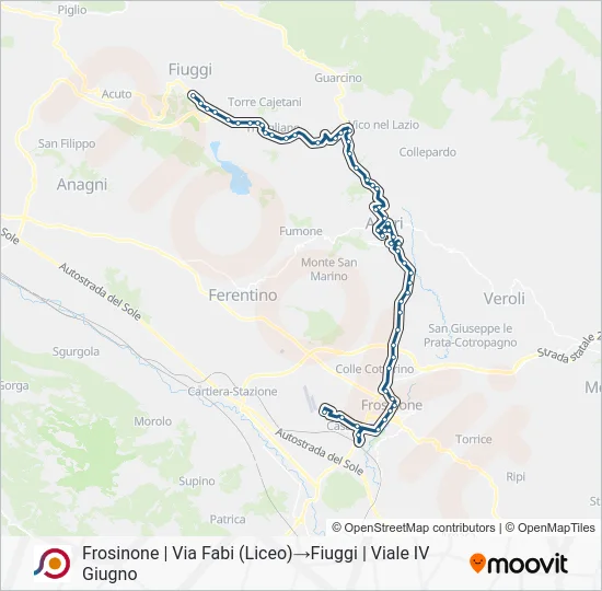 Percorso linea bus COTRAL