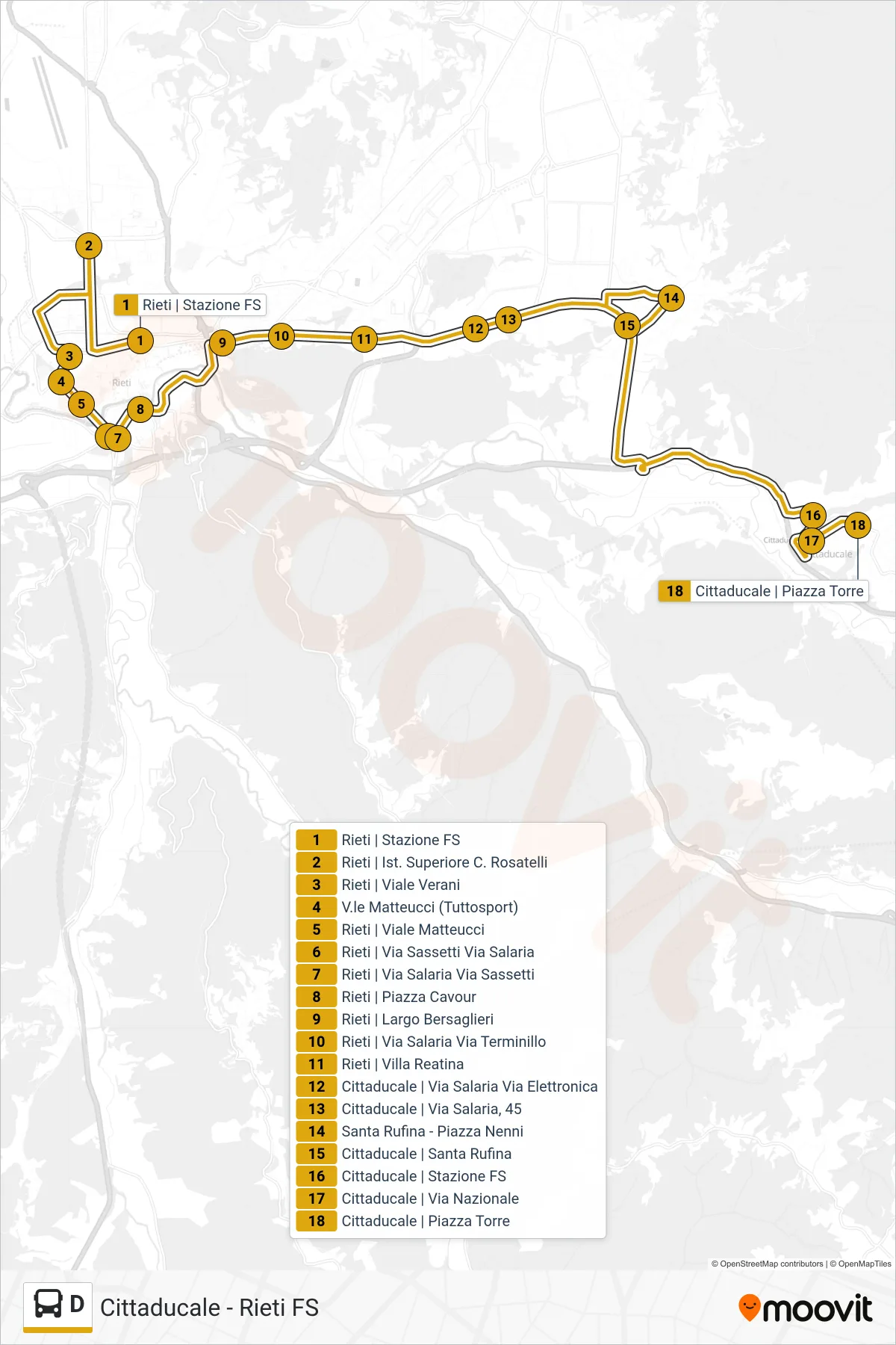 Linea D bus (Cittaducale | Piazza Torre) - Percorsi e fermate sulla mappa