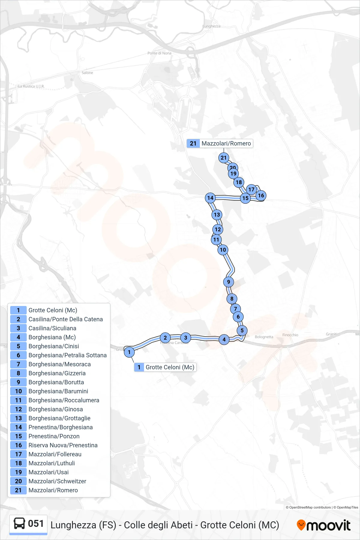 Linea 051 bus (Mazzolari/Romero) - Percorsi e fermate sulla mappa
