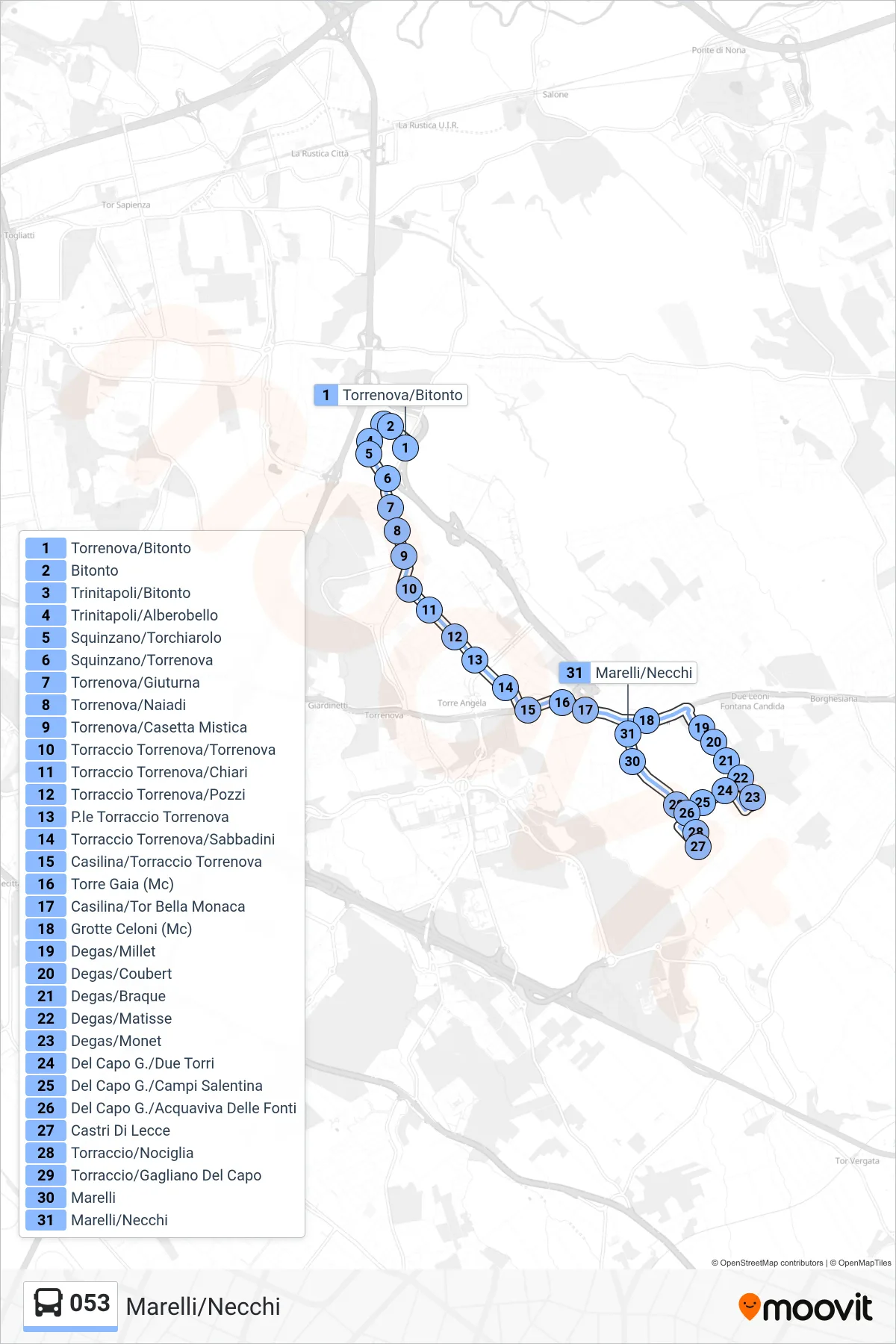 Linea 053 bus (Marelli/Necchi) - Percorsi e fermate sulla mappa
