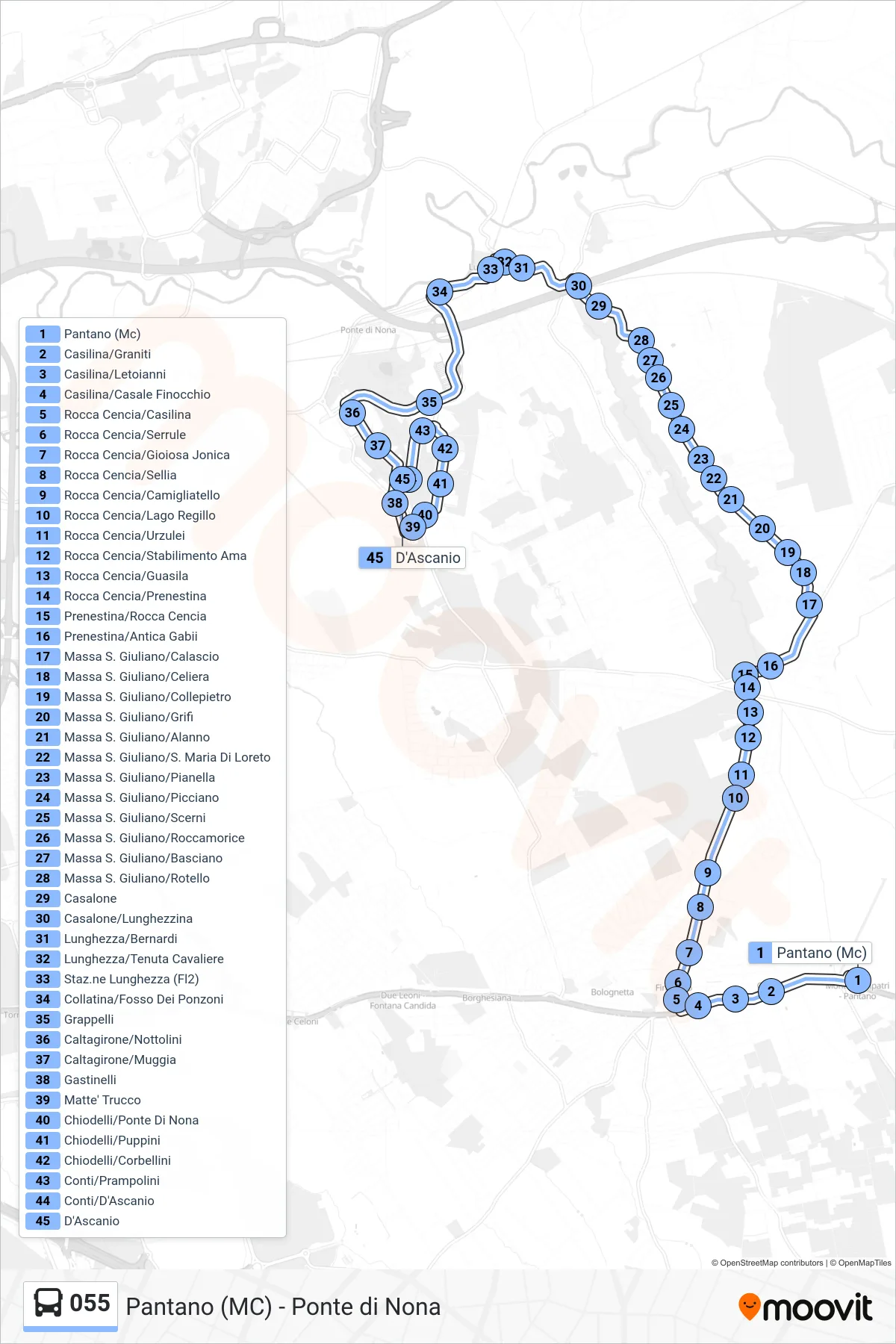 Linea 055 bus (D'Ascanio) - Percorsi e fermate sulla mappa
