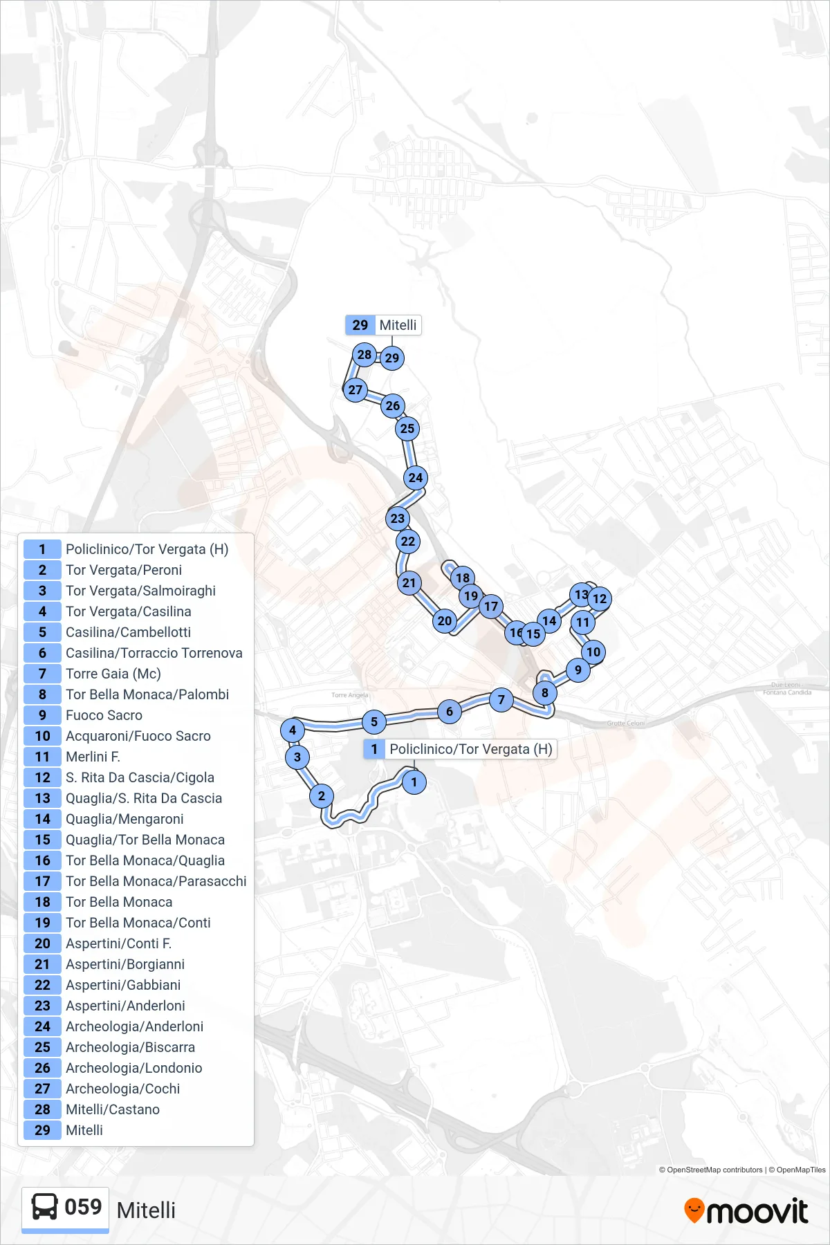 Linea 059 bus (Mitelli) - Percorsi e fermate sulla mappa
