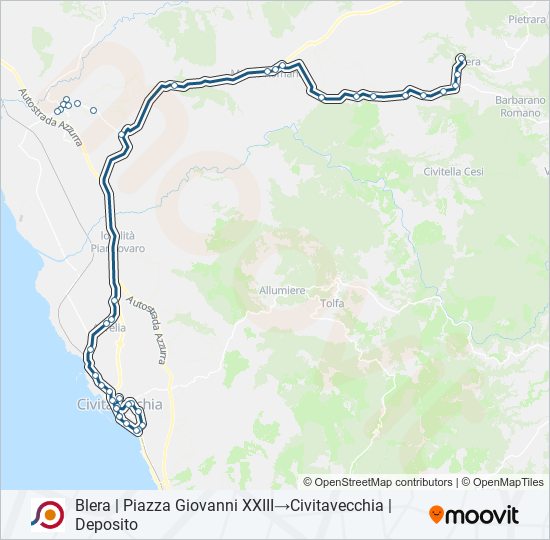 Percorso linea bus COTRAL