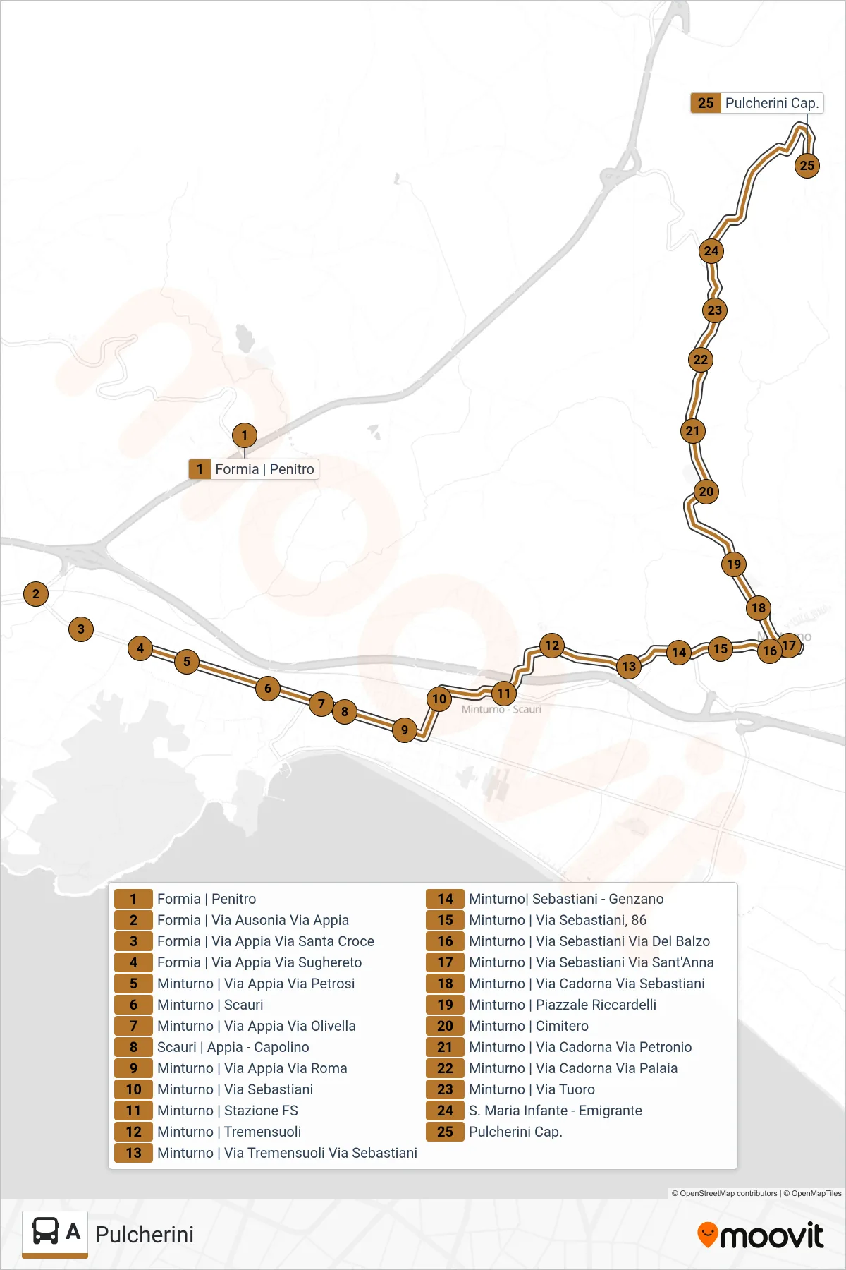 Linea A bus (Pulcherini) - Percorsi e fermate sulla mappa