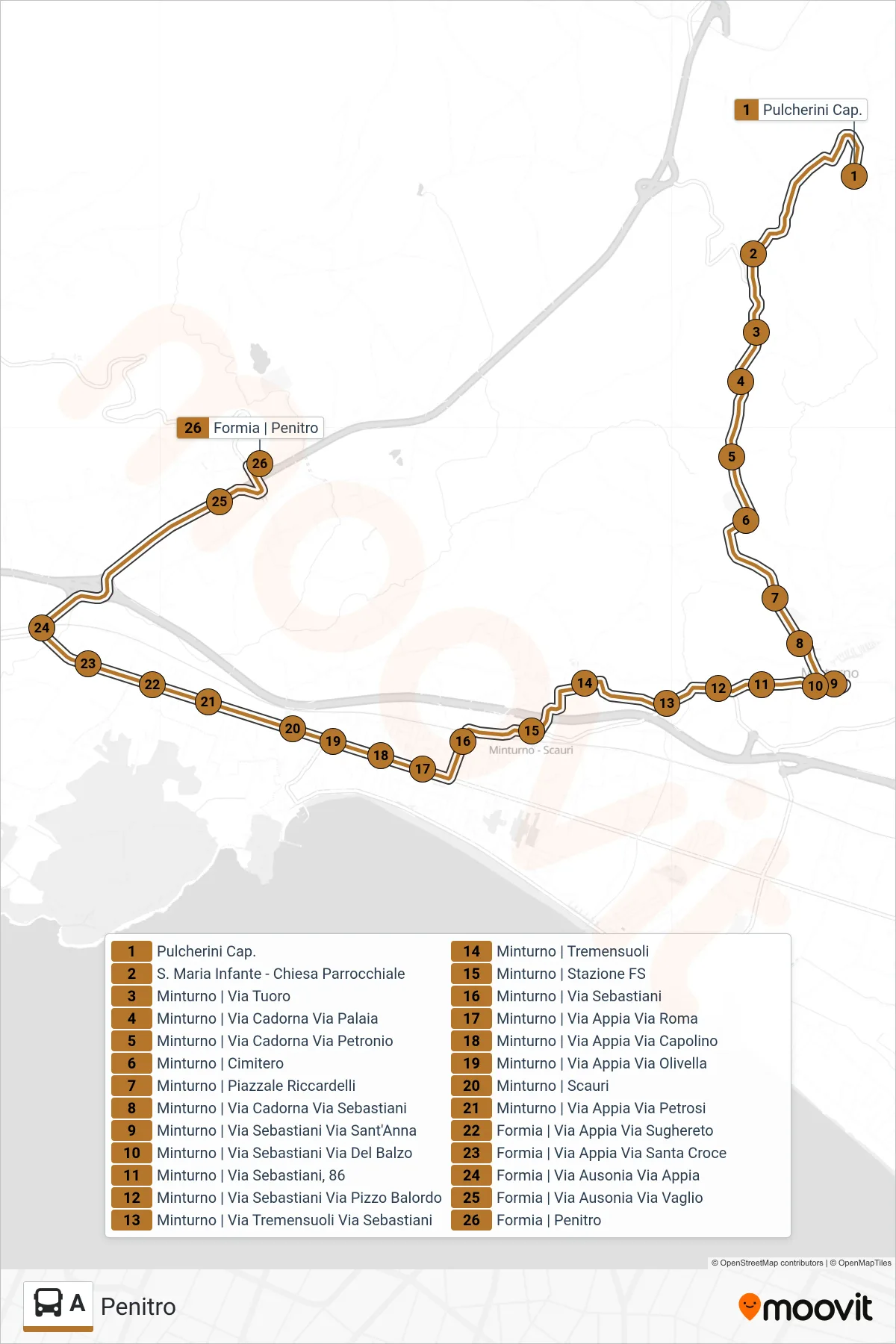 Linea A bus (Penitro) - Percorsi e fermate sulla mappa