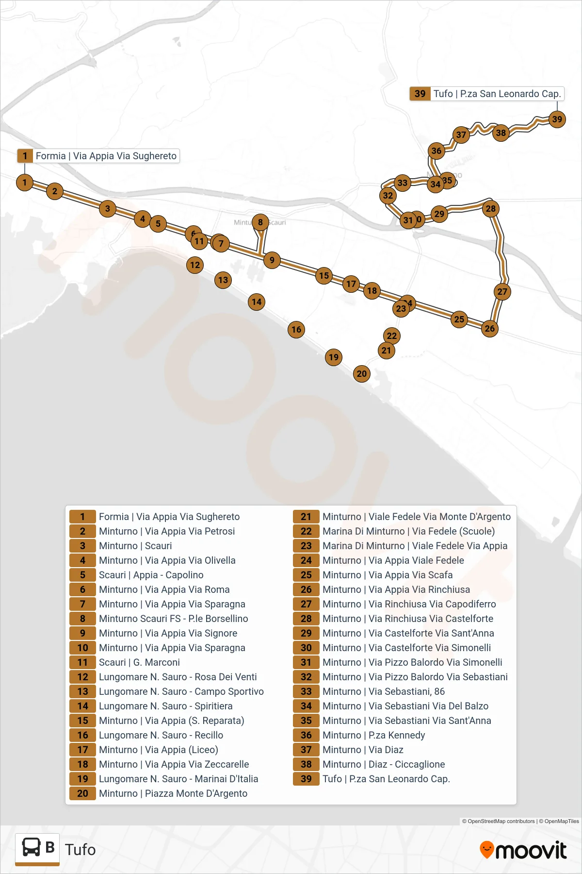 Linea B bus (Tufo) - Percorsi e fermate sulla mappa