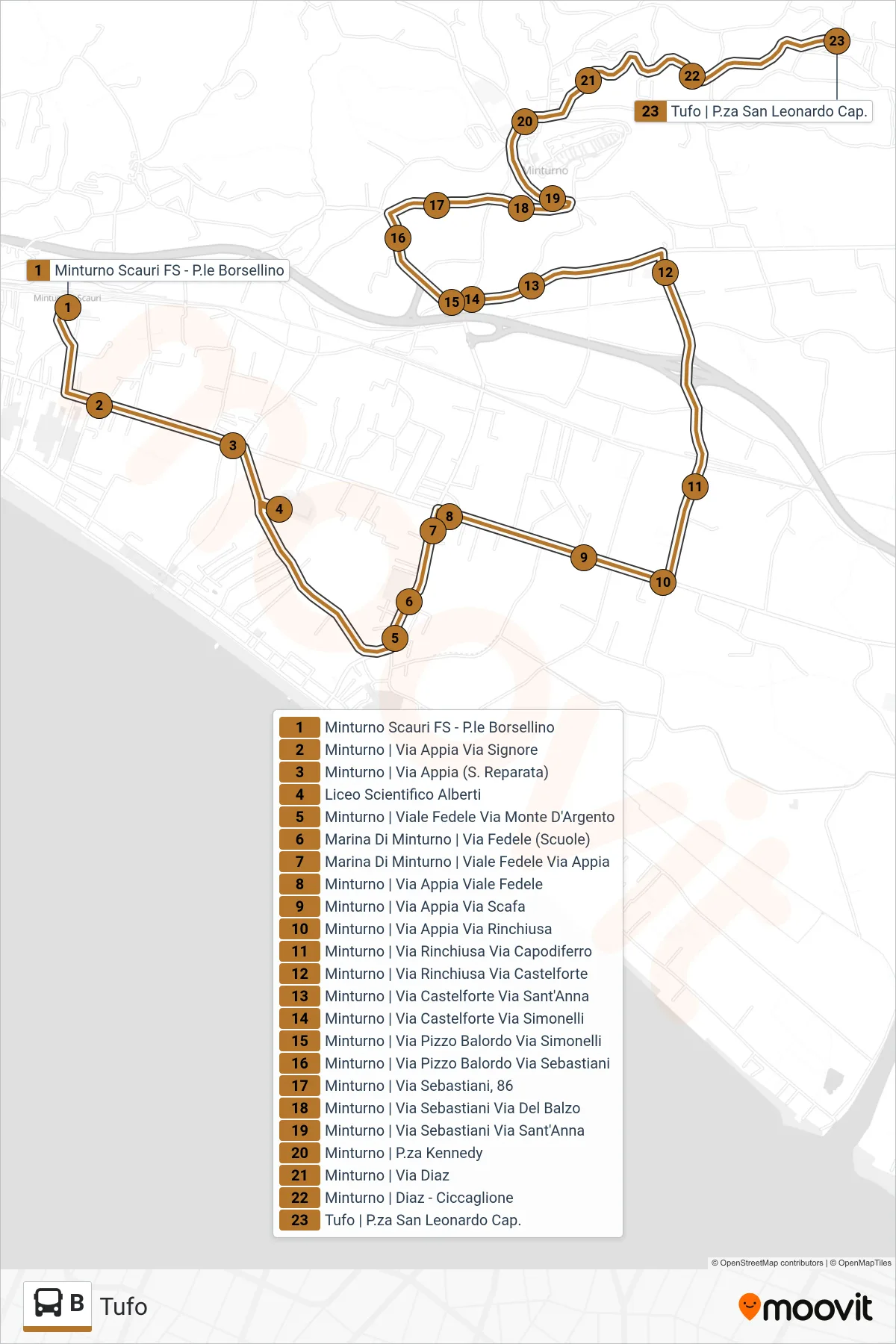 Linea B bus (Tufo) - Percorsi e fermate sulla mappa