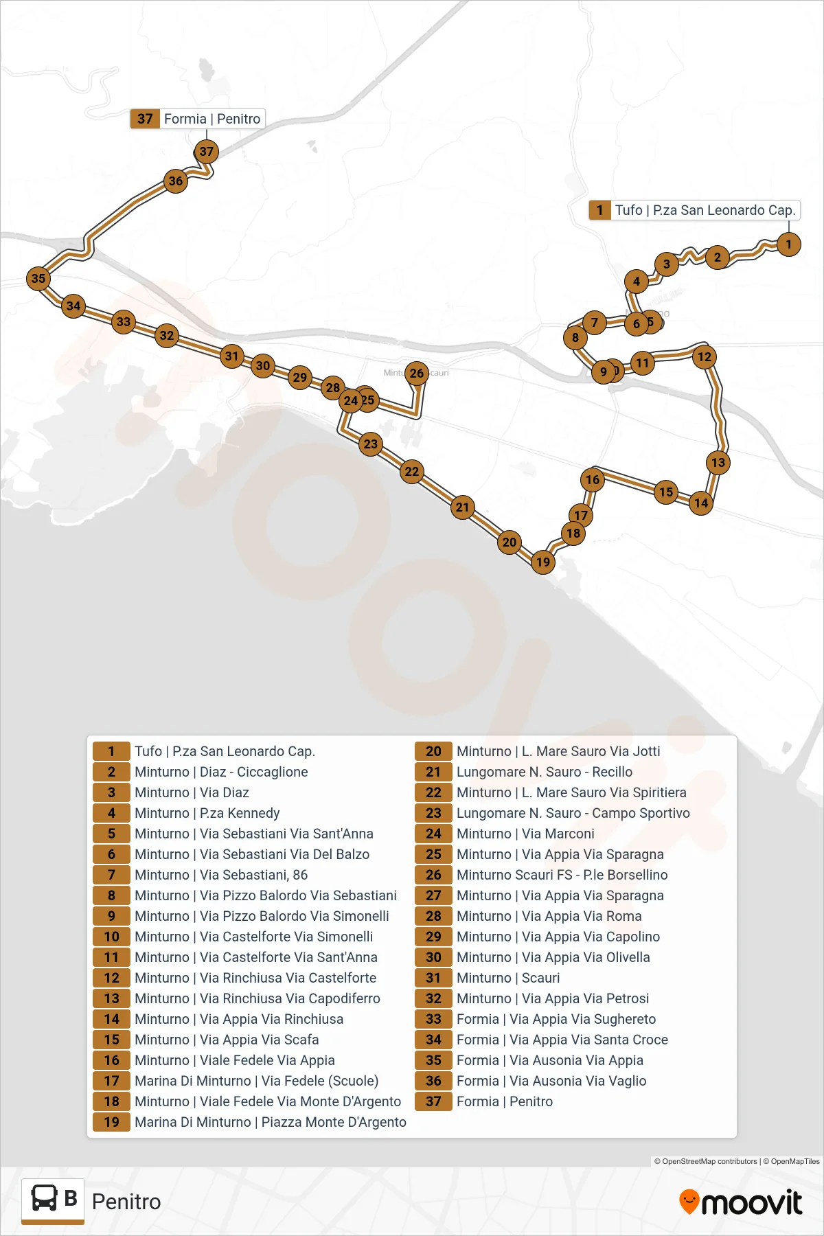 Linea B bus (Penitro) - Percorsi e fermate sulla mappa
