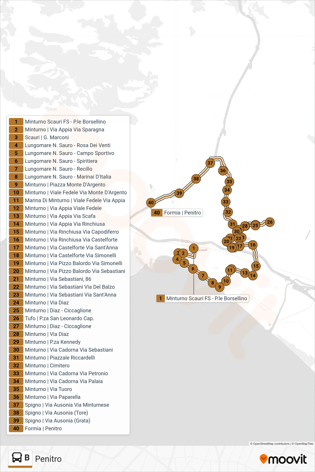 Linea B bus (Penitro) - Percorsi e fermate sulla mappa