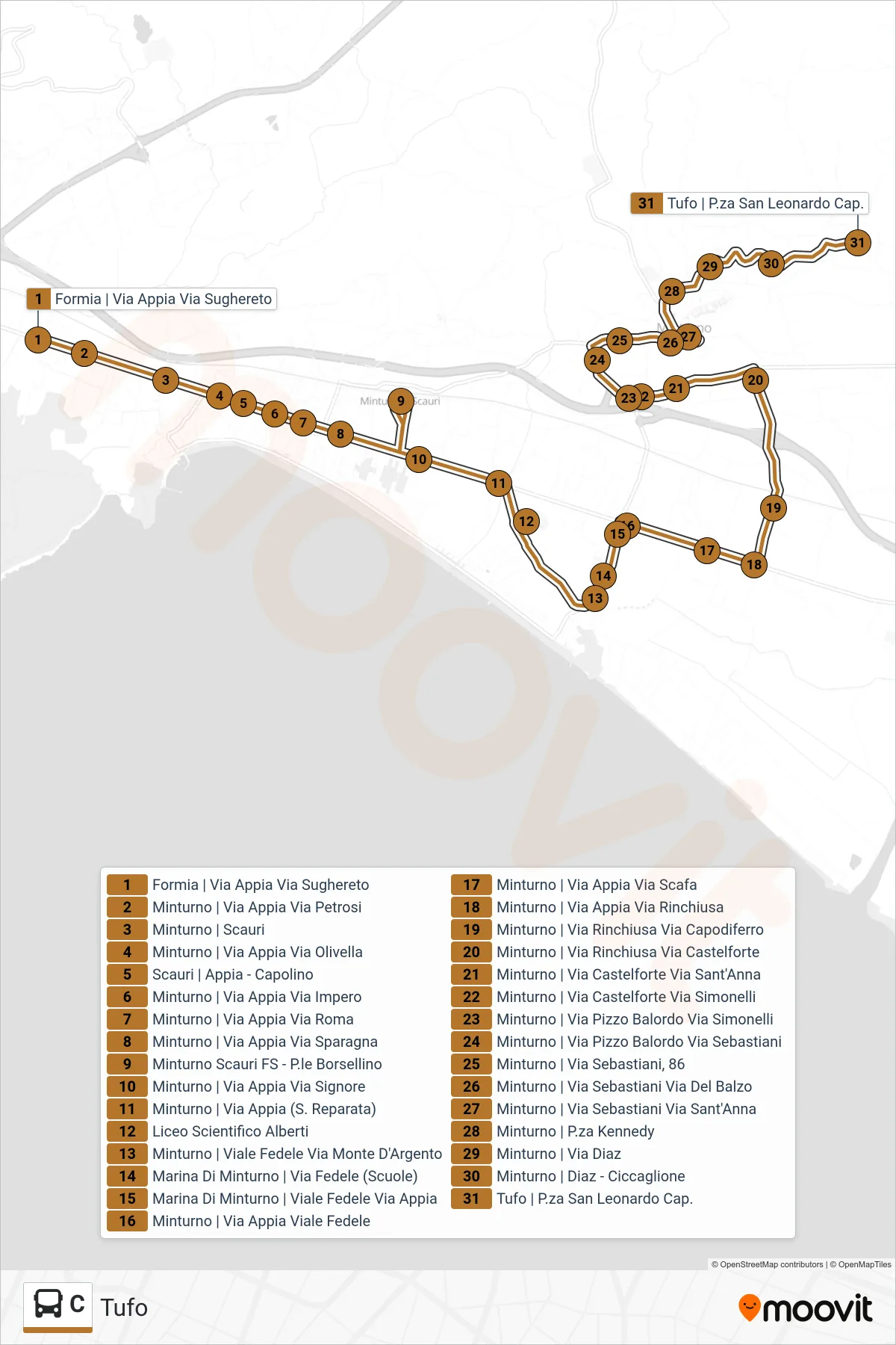 Linea C bus (Tufo) - Percorsi e fermate sulla mappa