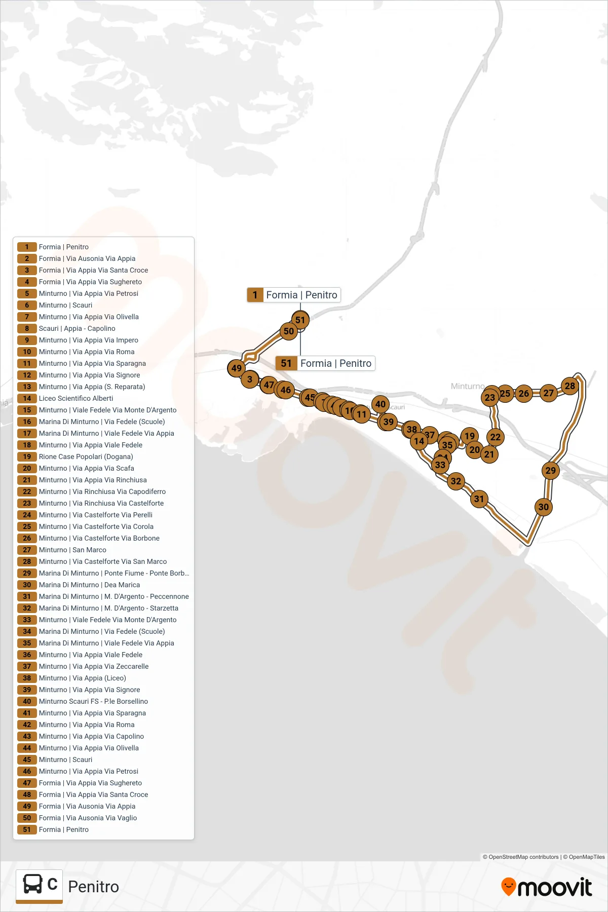 Linea C bus (Penitro) - Percorsi e fermate sulla mappa