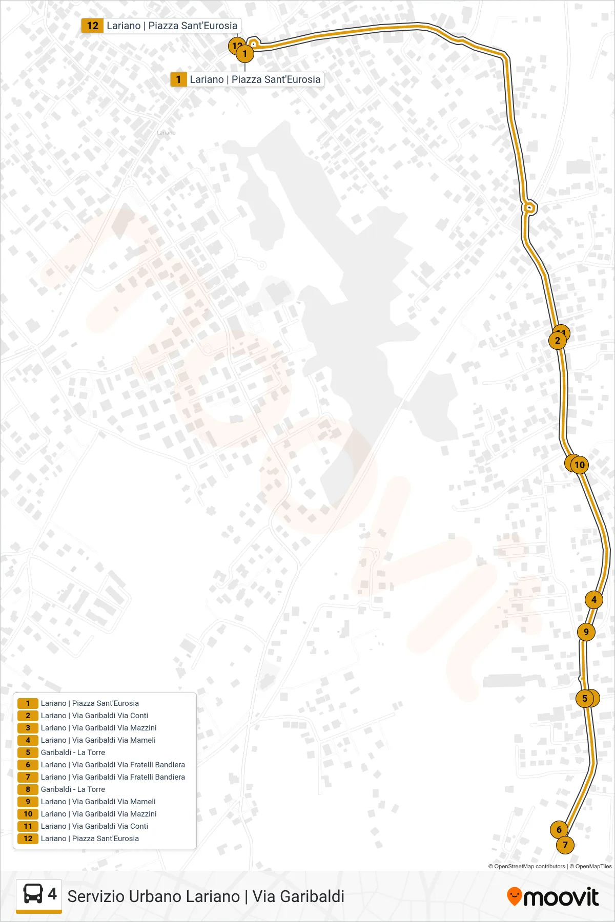 Linea 4 bus (Lariano | Piazza S. Eurosia) - Percorsi e fermate sulla mappa
