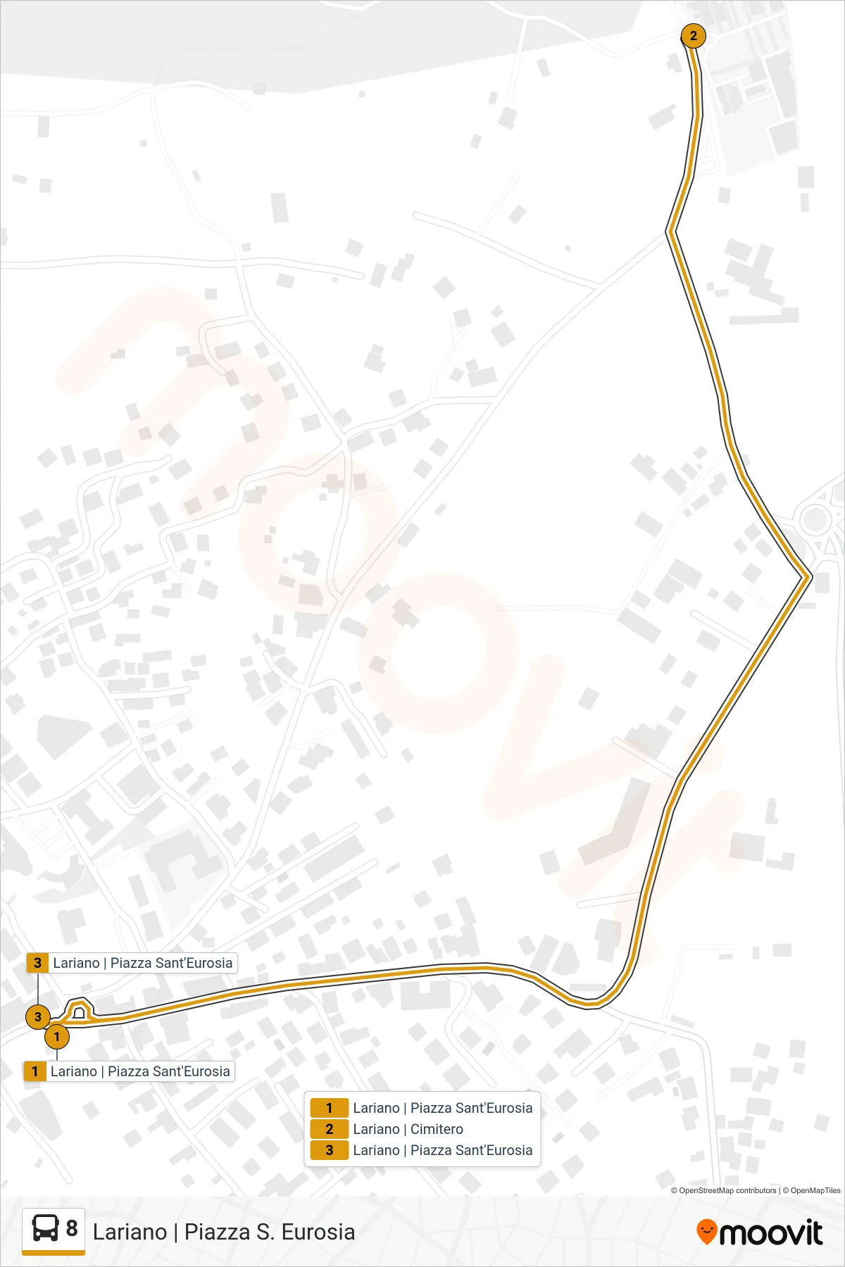Linea 8 bus (Lariano | Piazza S. Eurosia) - Percorsi e fermate sulla mappa