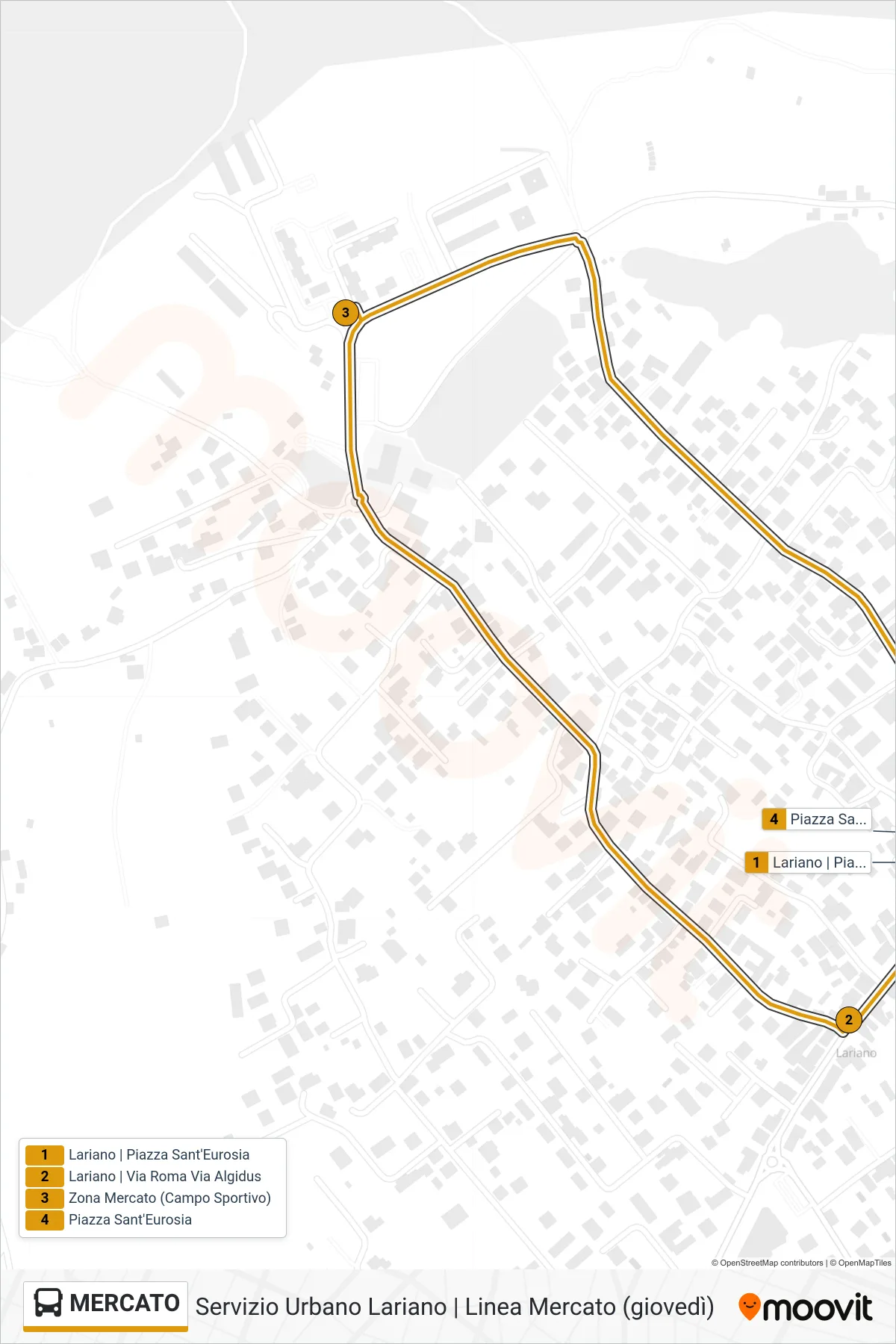 Linea MERCATO bus (Lariano - Piazza S. Eurosia) - Percorsi e fermate sulla mappa