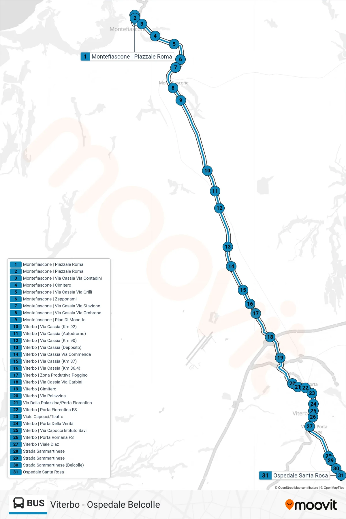 Linea BUS bus (Viterbo - Ospedale Belcolle) - Percorsi e fermate sulla mappa