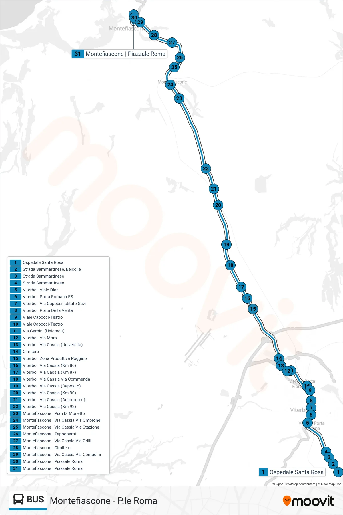 Linea BUS bus (Montefiascone - P.le Roma) - Percorsi e fermate sulla mappa