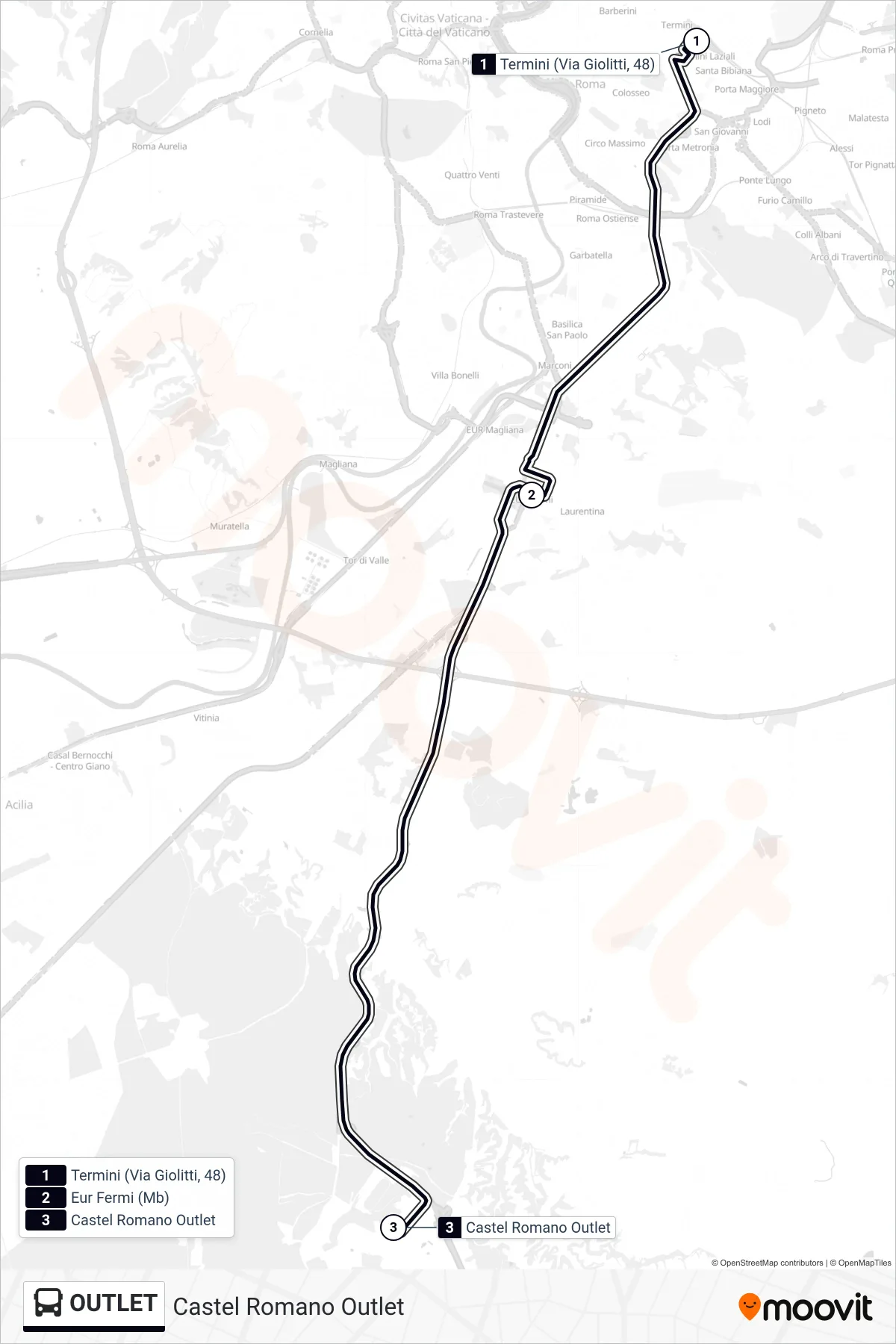 Linea OUTLET bus (Castel Romano Outlet) - Percorsi e fermate sulla mappa