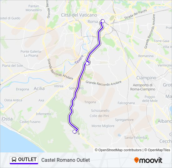 Percorso linea bus OUTLET