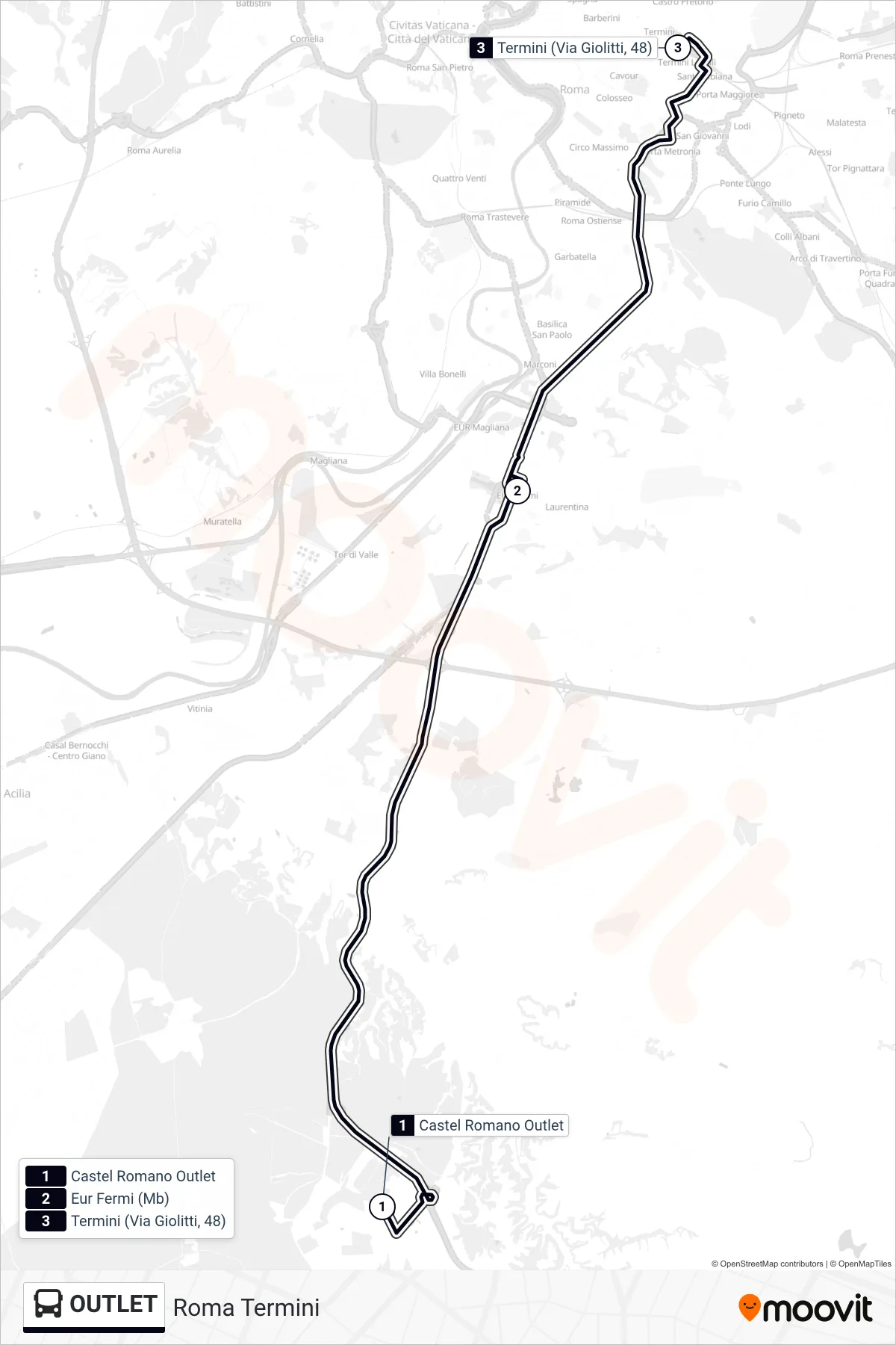 Linea OUTLET bus (Roma Termini) - Percorsi e fermate sulla mappa