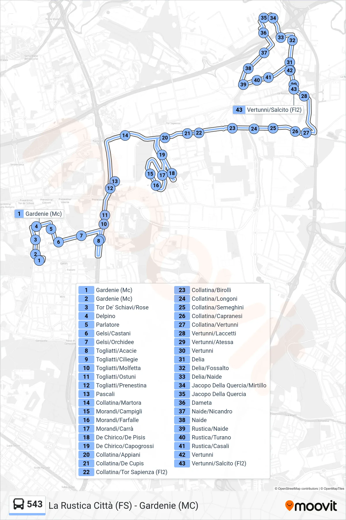 Linea 543  bus (Vertunni/Salcito (Fl2)) - Percorsi e fermate sulla mappa