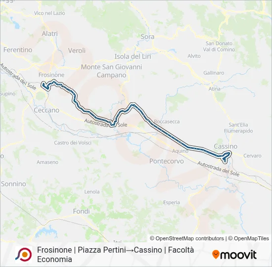 Percorso linea bus COTRAL