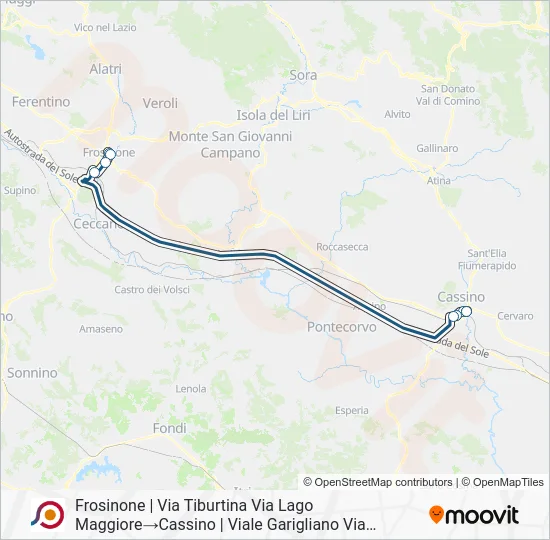 Percorso linea bus COTRAL