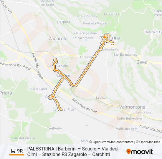 Percorso linea bus 9R