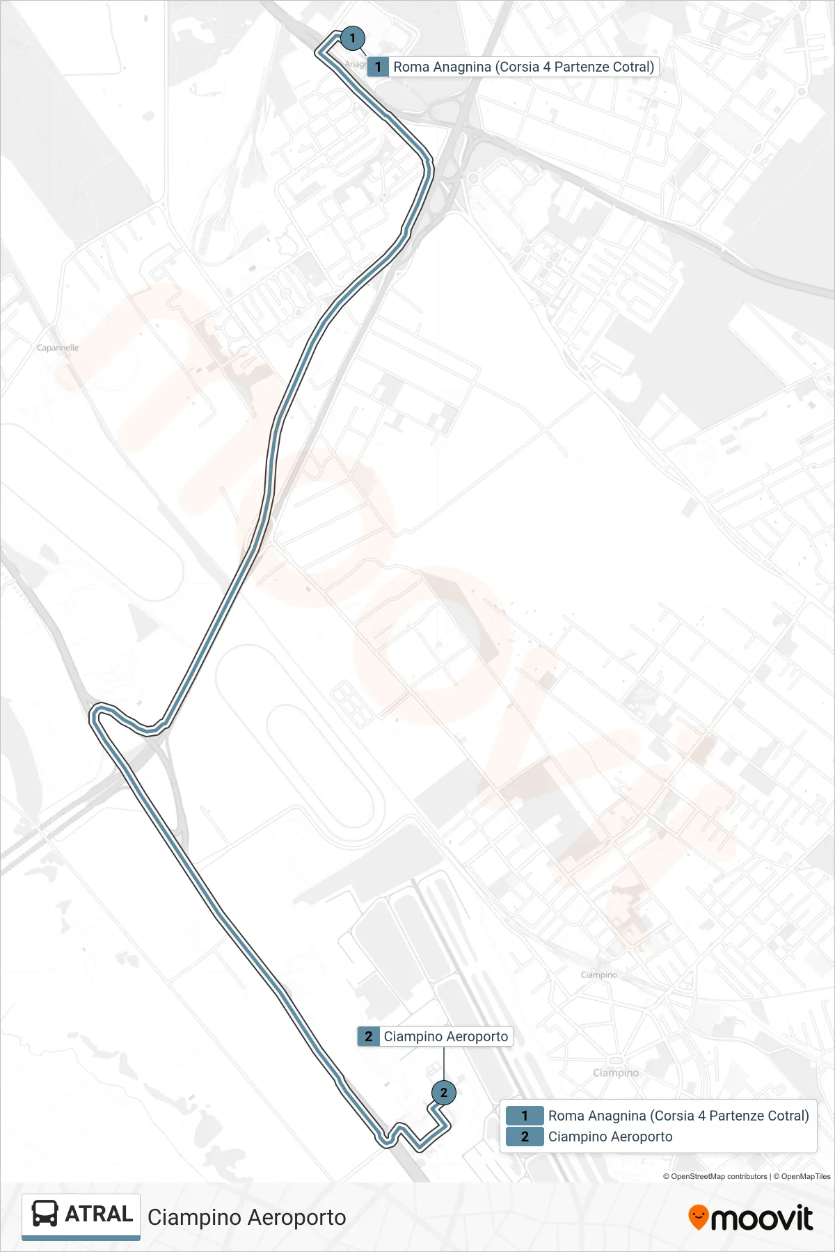 Linea ATRAL bus (Ciampino Aeroporto) - Percorsi e fermate sulla mappa