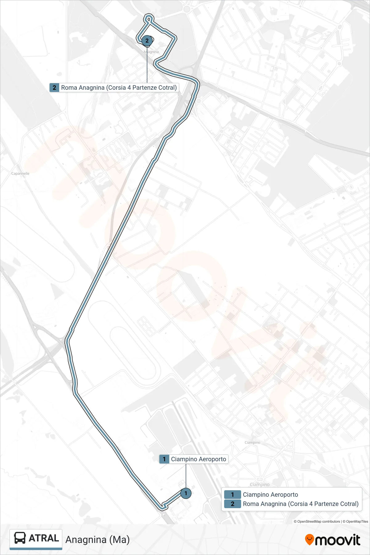 Linea ATRAL bus (Anagnina (Ma)) - Percorsi e fermate sulla mappa