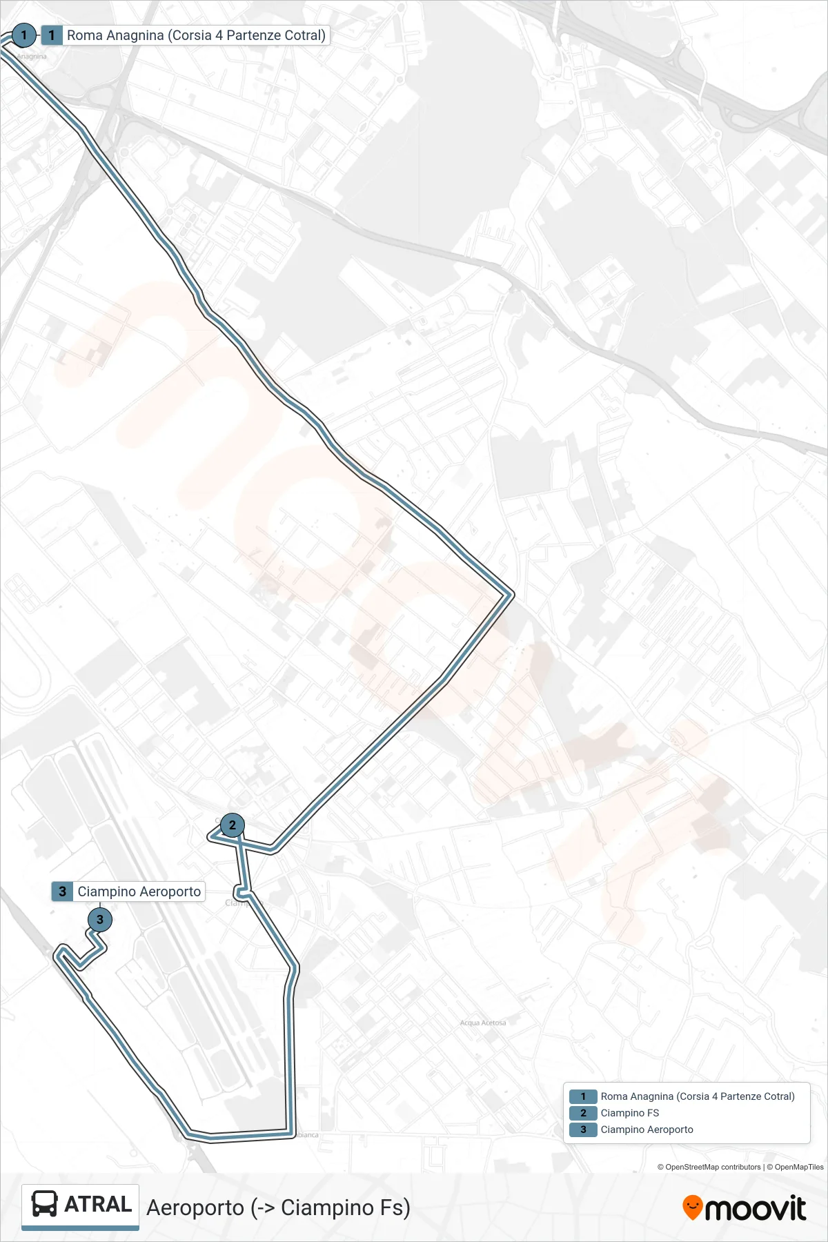 Linea ATRAL bus (Aeroporto (-> Ciampino Fs)) - Percorsi e fermate sulla mappa