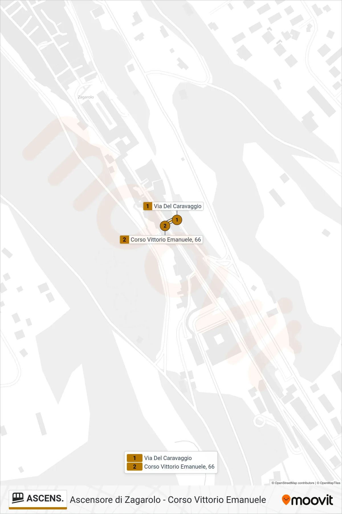 Linea ASCENS.  funicolare (Corso Vittorio Emanuele (Salita)) - Percorsi e fermate sulla mappa