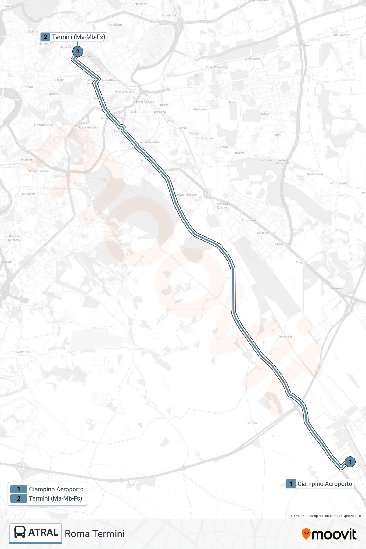 Linea ATRAL bus (Roma Termini) - Percorsi e fermate sulla mappa
